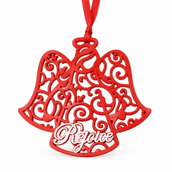 Red Resin Rejoice Scrollwork Angel Christmas Ornament