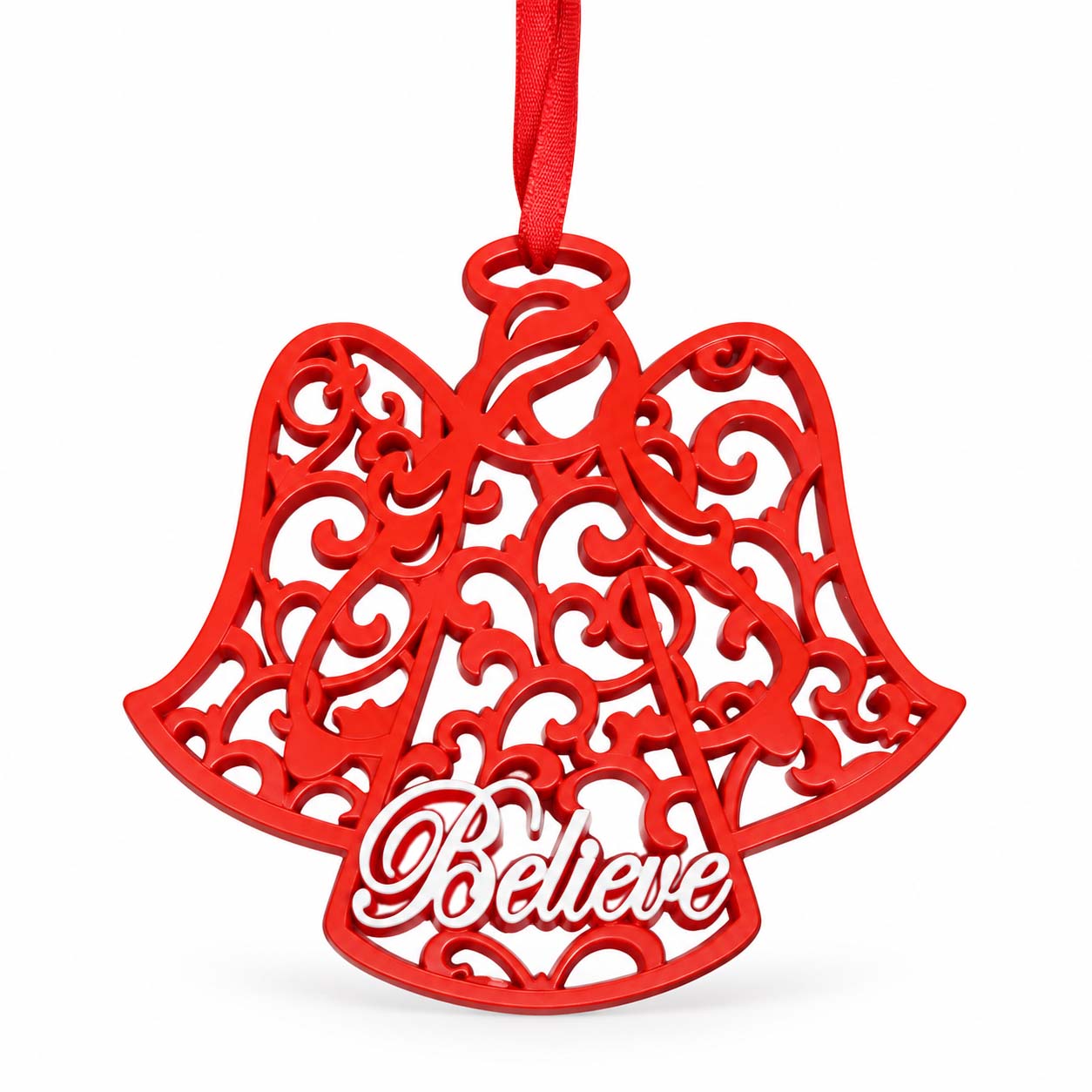 Red Resin Believe Scrollwork Angel Christmas Ornament-kwa18066 Red Resin Believe Scrollwork Angel Christmas Ornament-kwa18066