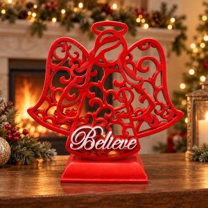 Red Believe Angel Double-Bell Christmas Candle Holder-kwa18067 scene