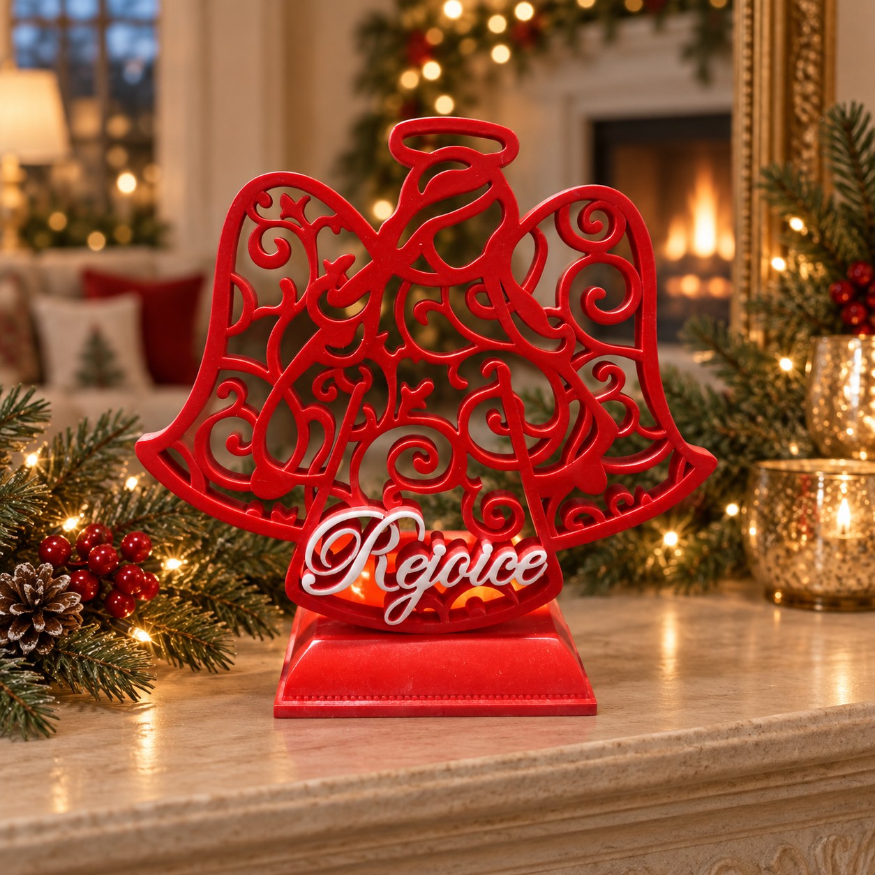 Red Rejoice Angel Double-Bell Christmas Candle Holder-kwa18068 scene Red Rejoice Angel Double-Bell Christmas Candle Holder-kwa18068 scene