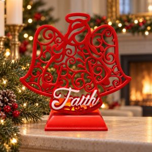 Red Faith Angel Double-Bell Christmas Candle Holder-kwa18069 scene