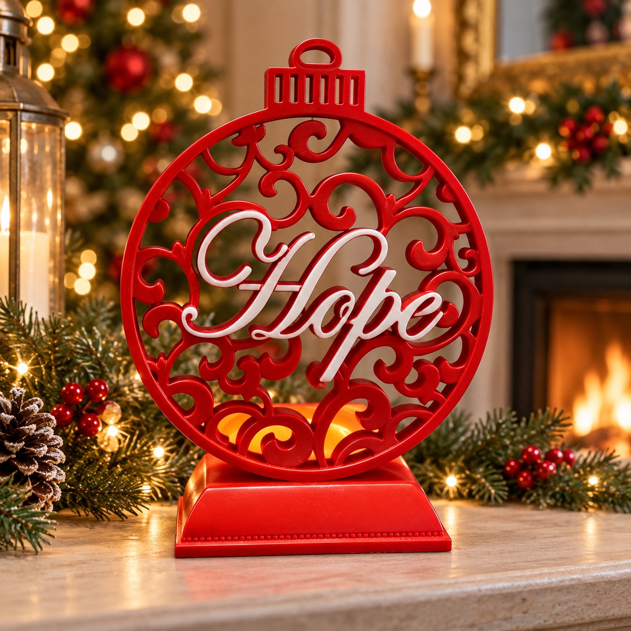 Red Hope Round Ornament Christmas Candle Holder-kwa18070 scene Red Hope Round Ornament Christmas Candle Holder-kwa18070 scene