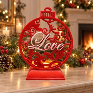 Red Love Round Ornament Christmas Candle Holder-kwa18071 scene