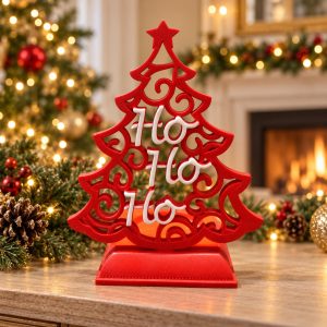 Red Ho Ho Ho Christmas Tree Candle Holder-kwa18073 scene