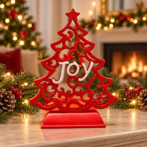 Red Joy Christmas Tree Candle Holder-kwa18075 scene