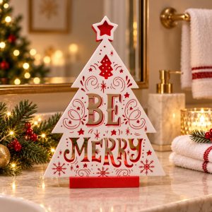 White Be Merry Cutout Christmas Tree Candle Holder-kwa18076 scene