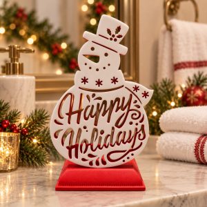 White Happy Holidays Snowman Christmas Candle Holder-kwa18077 scene