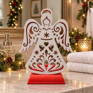 White Cutout Angel Christmas Candle Holder-kwa18078 scene