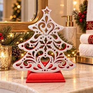 White Heart Cutout Christmas Tree Candle Holder-kwa18079 scene