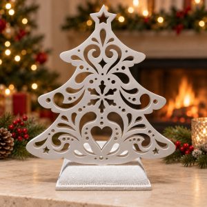 White Heart Openwork Christmas Tree Candle Holder-kwa18082 scene
