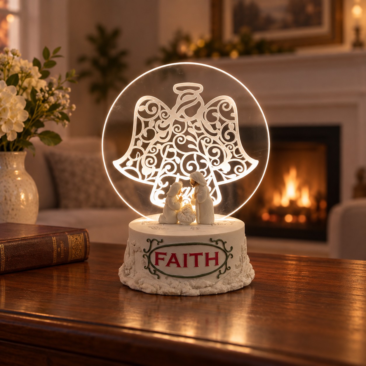 Filigree Angel LED Holy Family Acrylic Nativity Plaque-kwa18116 scene Filigree Angel LED Holy Family Acrylic Nativity Plaque-kwa18116 scene