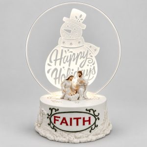 Happy Holidays Snowman LED Holy Family Acrylic Plaque-kwa18117 gray