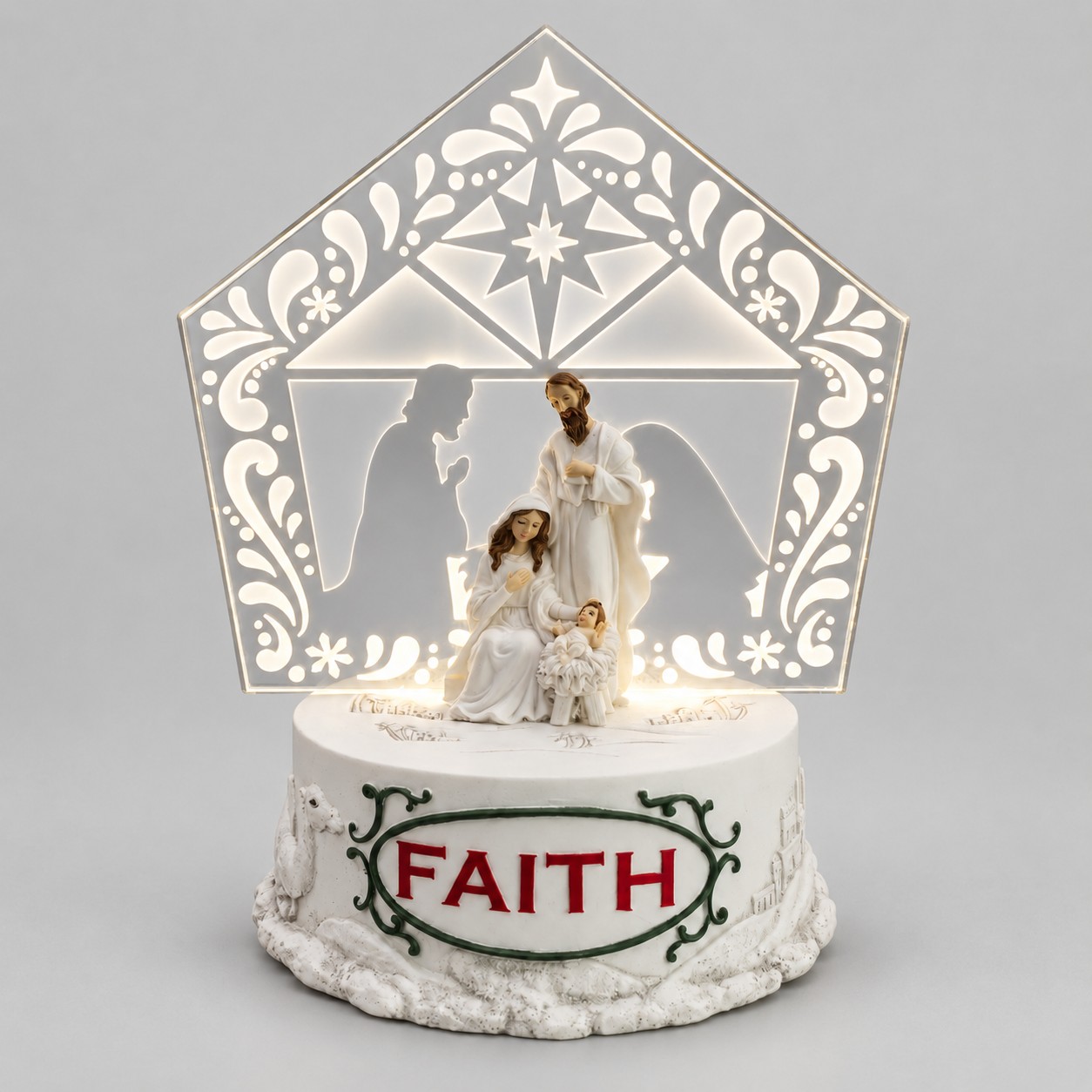 Bethlehem Stable LED Holy Family Acrylic Nativity Plaque-kwa18118 gray Bethlehem Stable LED Holy Family Acrylic Nativity Plaque-kwa18118 gray