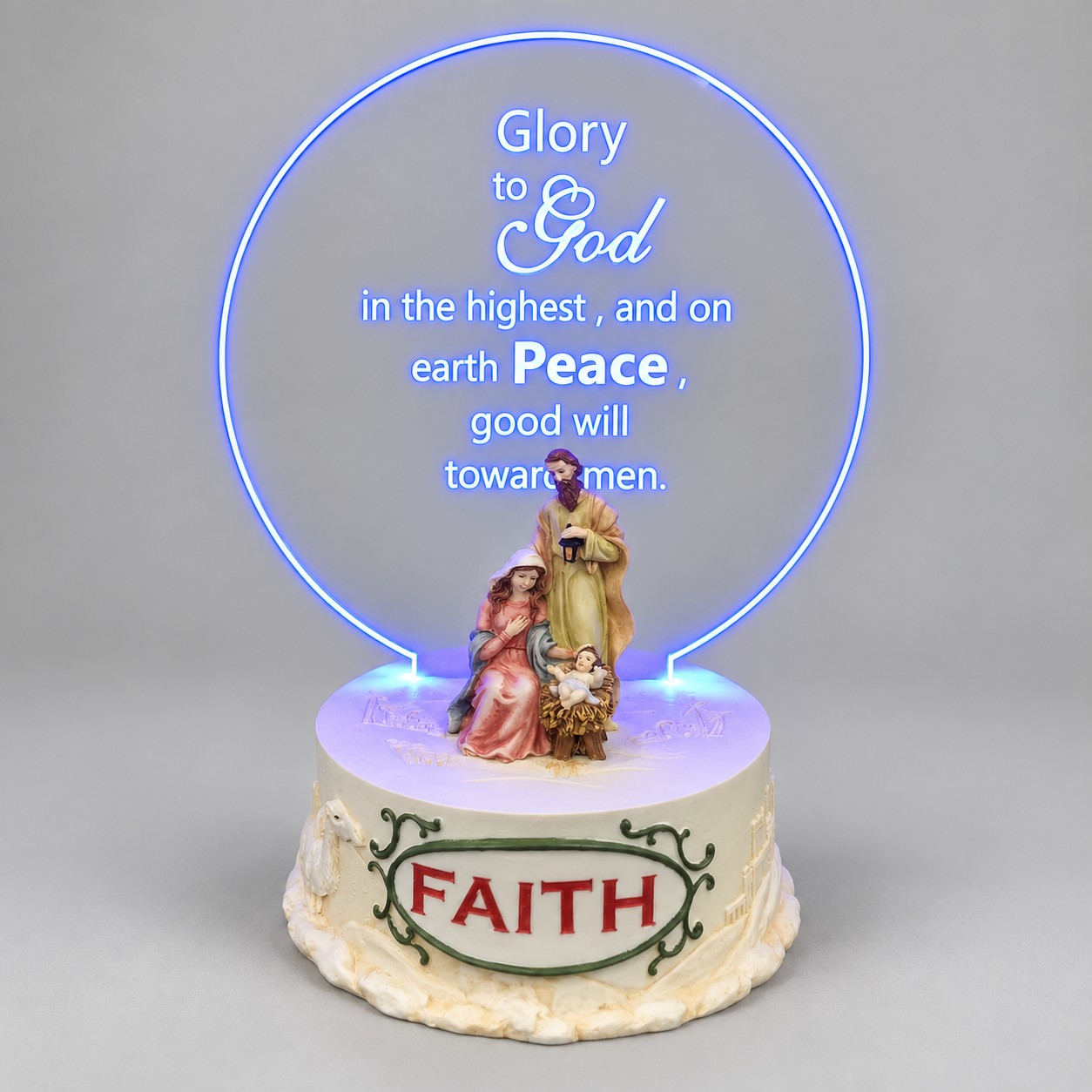 Glory to God Blue LED Holy Family Acrylic Plaque-kwa18161 Glory to God Blue LED Holy Family Acrylic Plaque-kwa18161