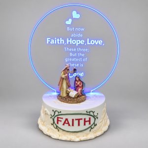 Faith Hope Love Blue LED Holy Family Acrylic Plaque-kwa18162