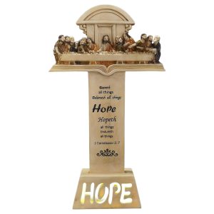 Antique Ivory Lighted Last Supper Tabletop Cross-kwa23006 lighting
