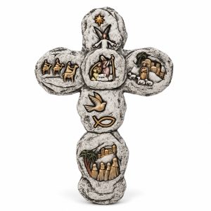 Faux Stone Nativity Symbol Wall Cross-kws16045