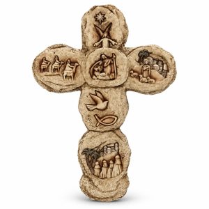 Sandstone-Look Nativity Symbol Wall Cross-kws16046