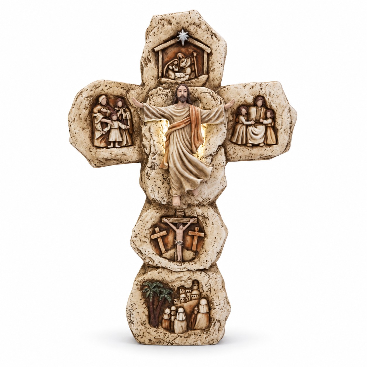 Jesus Life Story Faux Stone Wall Cross-kws16048 Jesus Life Story Faux Stone Wall Cross-kws16048