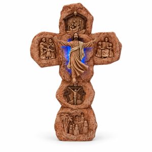 Lighted Risen Jesus Terracotta-Look Wall Cross-kws16050