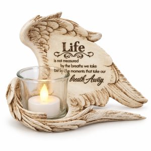 Antique Ivory Life Quote Angel Wing Candle Holder-kws16071