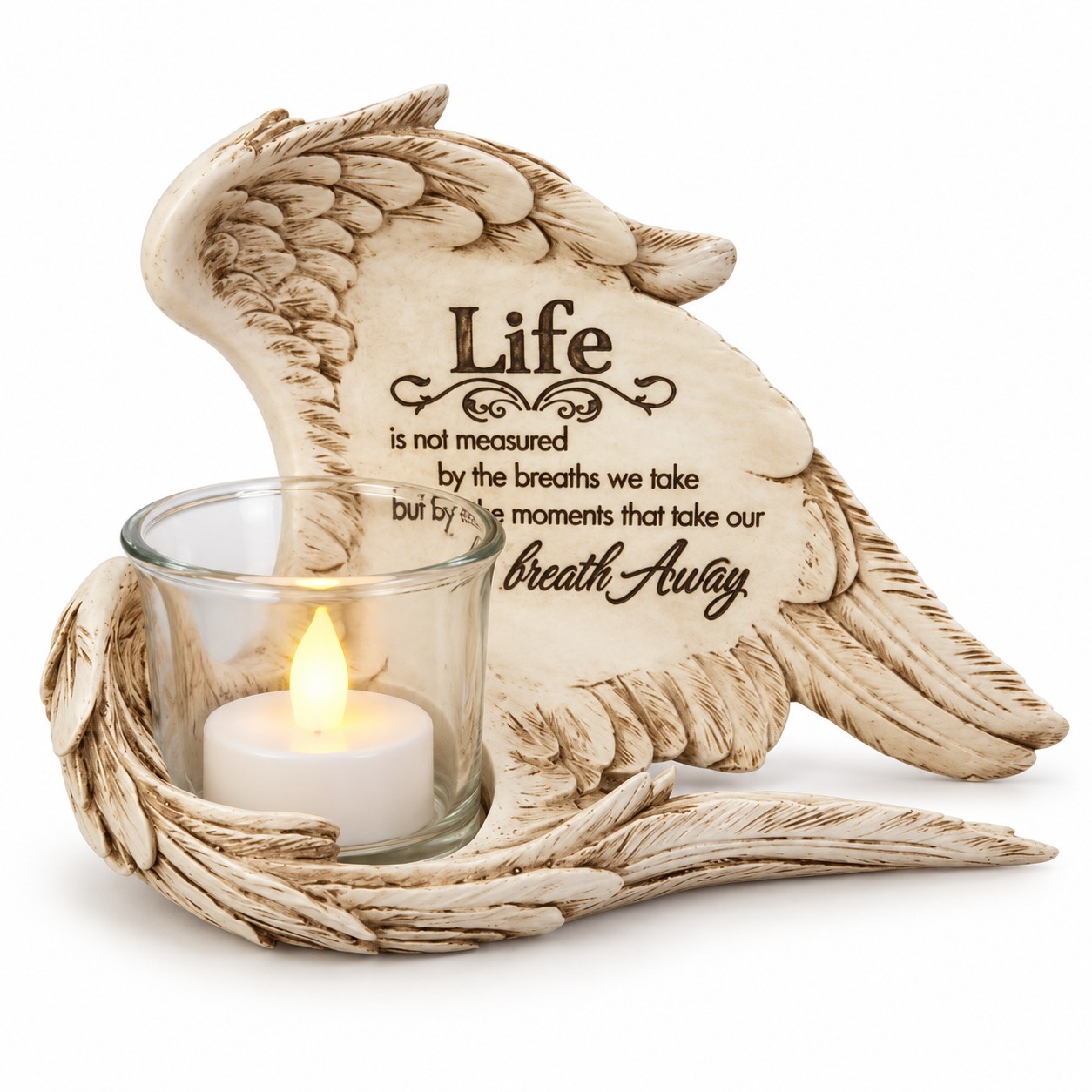 Antique Ivory Life Quote Angel Wing Candle Holder-kws16071 Antique Ivory Life Quote Angel Wing Candle Holder-kws16071