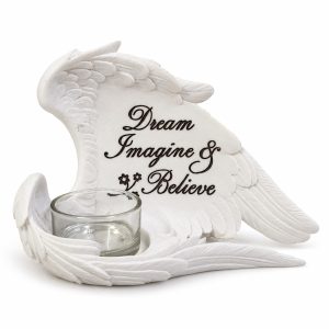 White Dream Believe Angel Wing Candle Holder-kws16077