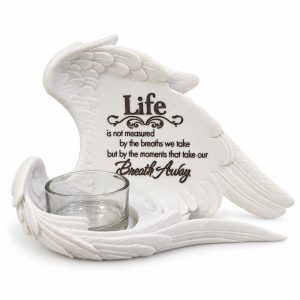 White Life Quote Angel Wing Candle Holder-kws16079