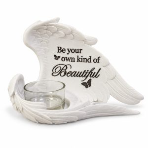 White Beautiful Quote Angel Wing Candle Holderkws16080