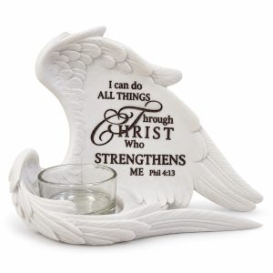 White Philippians 4:13 Angel Wing Candle Holder-kws16081