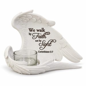 White Faith Scripture Angel Wing Candle Holder-kws16082