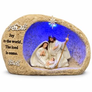 Joy to the World Blue LED Holy Family Nativity Grotto-kws17137