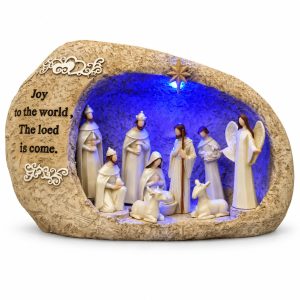 Joy to the World Blue LED Complete Nativity Grotto-kws17138