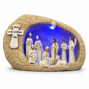 Glory to the Newborn King Blue LED Nativity Grotto-kws17140