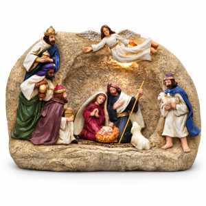 Warm Light Hand-Painted Complete Nativity Grotto-kws17142