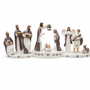 White and Taupe Nativity Display with Lantern Detail-9 Piece-kws17164