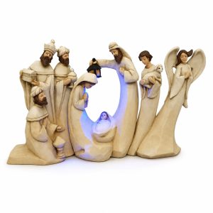 Ivory Nativity Display with Lighted Lantern and Angel-kws17166