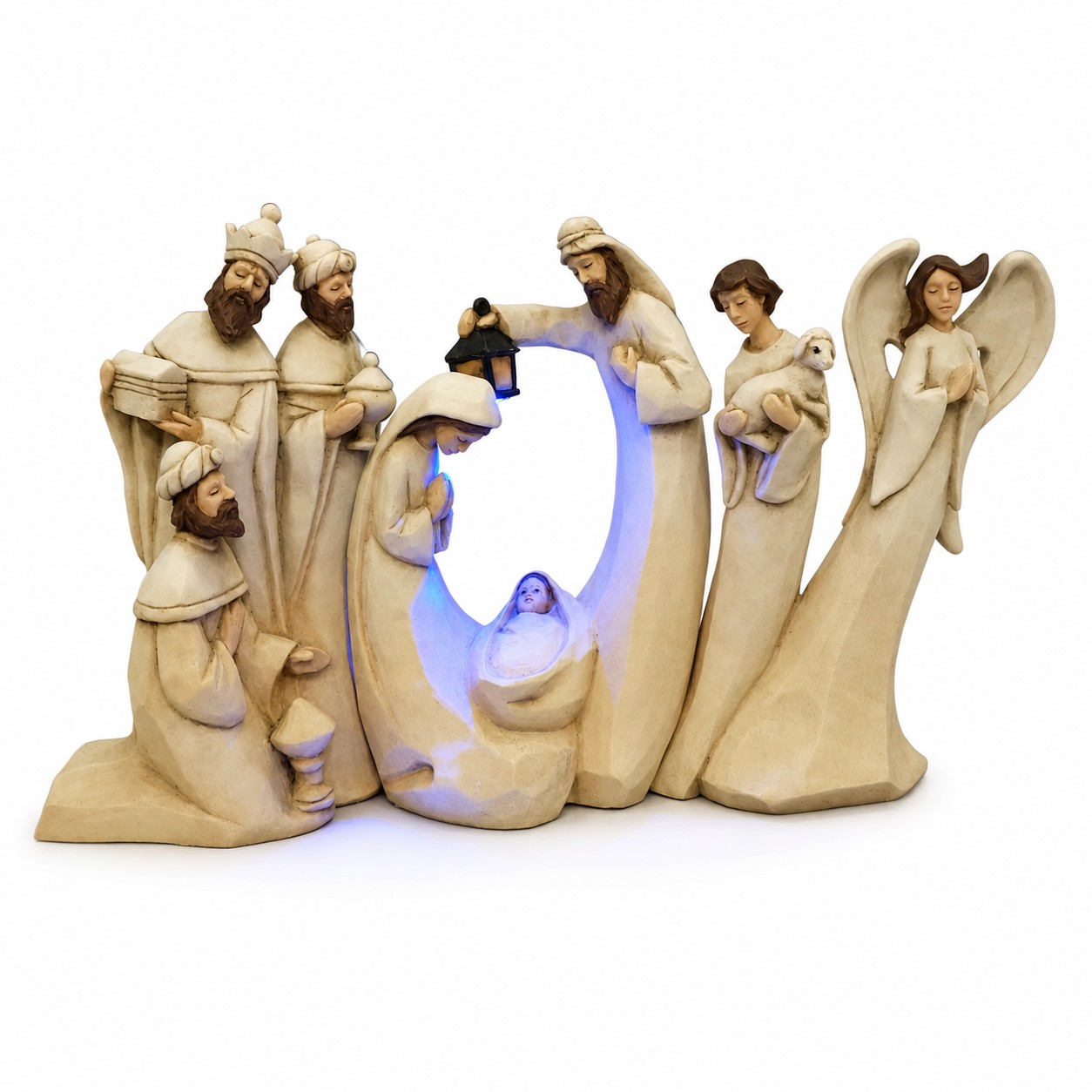Ivory Nativity Display with Lighted Lantern and Angel-kws17166 Ivory Nativity Display with Lighted Lantern and Angel-kws17166