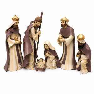 Plum and Ivory Nativity Set with Three Wise Men-kws17169