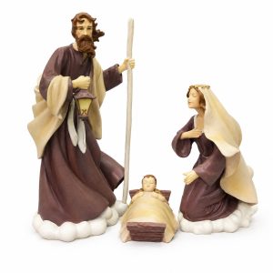 3-Piece Plum and Cream Resin Holy Family Nativity Set-kws17170
