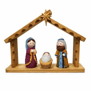 Knit-Look Resin Nativity Scene with Rustic Stable-kws17273