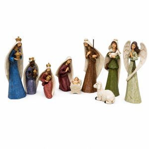 Colorful 9-Piece Resin Nativity Set with Angel and Sheep-kws17301