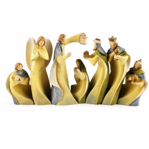 Yellow and Blue Resin Nativity Set with Angel-kws17340