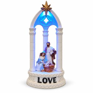 Love Holy Family Blue LED Gothic Arch Nativity-kws18068