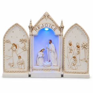Gold Line Art Rejoice Blue LED Nativity Triptych-kws18176
