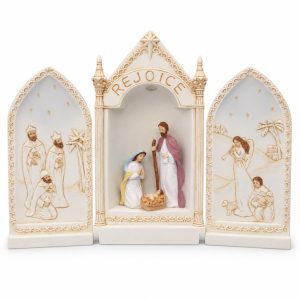Soft Color Rejoice LED Nativity Triptych with Blue Light-kws18177