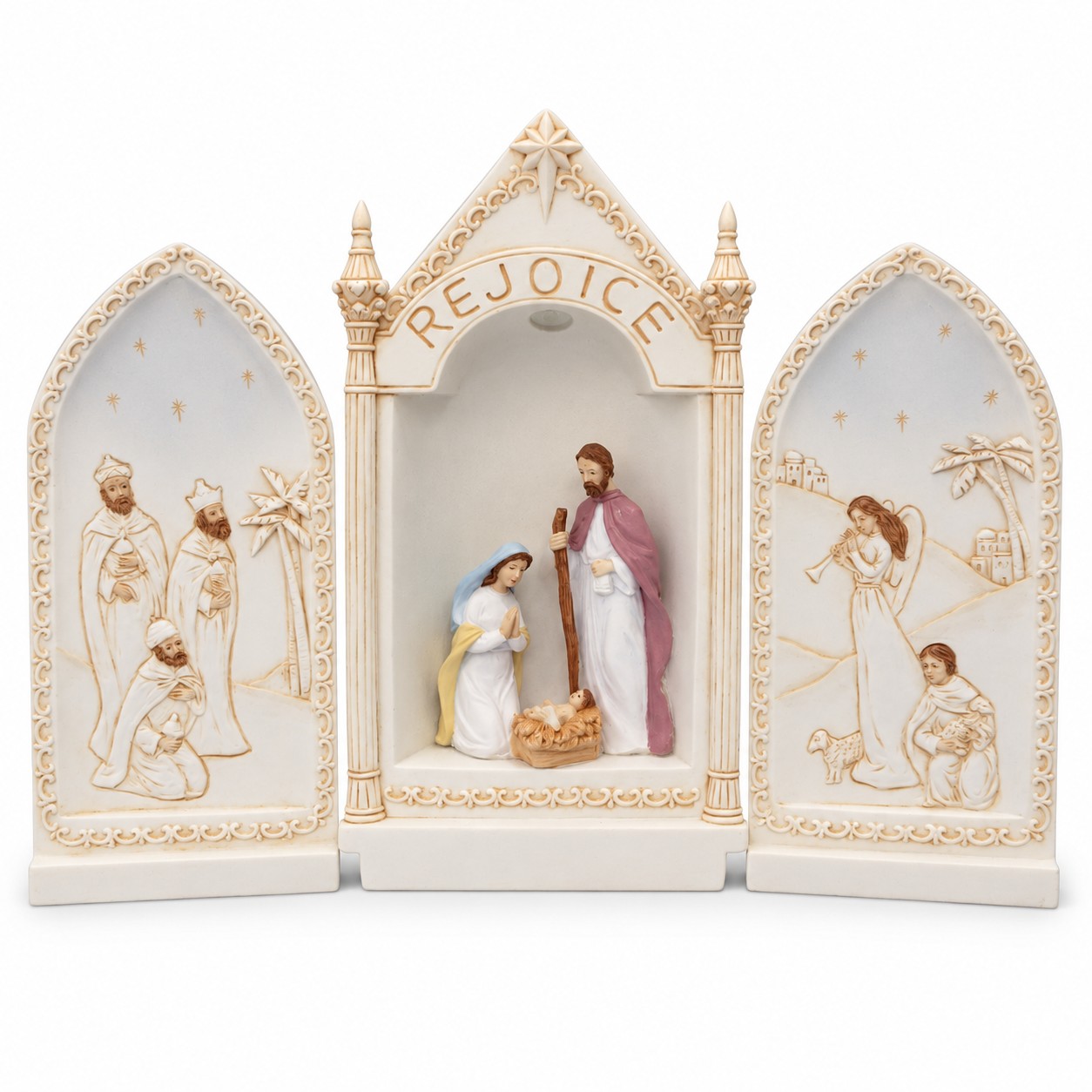 Soft Color Rejoice LED Nativity Triptych with Blue Light-kws18177 Soft Color Rejoice LED Nativity Triptych with Blue Light-kws18177