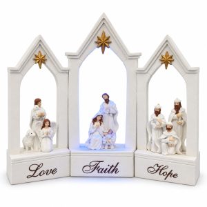 Love Faith Hope Blue LED Complete Nativity Triptych-kws18194