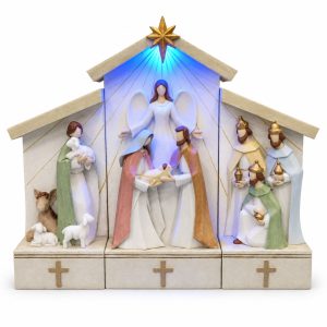 Pastel Stable LED Nativity Triptych with Blue Light-kws18196