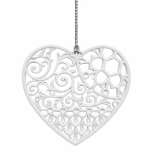 White Floral Heart Openwork Christmas Ornament-kws18277